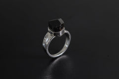 Hammered Black Tourmaline Ring: Sterling Silver Unisex Band