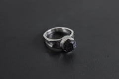 Hammered Black Tourmaline Ring: 925 Sterling Silver, Unisex, Size 6