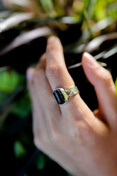 Hammered Sterling Silver Black Tourmaline Ring - Unisex