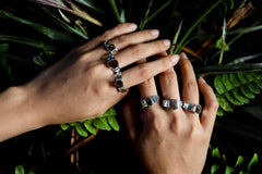 Himalayan Brown Tourmaline Ring: Hammered Sterling Silver Unisex Band