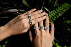 Herkimer Diamond Ring: Hammered Sterling Silver Band, Unisex