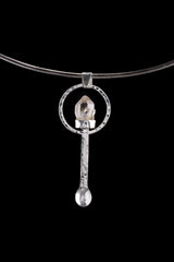 Vera Cruz Amethyst oxidized sterling silver spoon pendant shown on a choker with pale purple crystal setting.