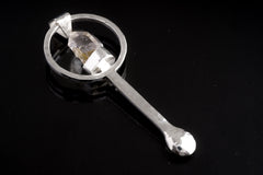 Vera Cruz Amethyst spoon pendant shown on dark background with solid 925 sterling silver and delicate crystal detail.