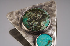 Hammered Turquoise Triangle Pendant: Oxidized Sterling Silver, Calming Chakra