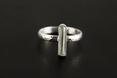 Hammered Sterling Silver Aquamarine Ring: Long Square Crystal, Size 9