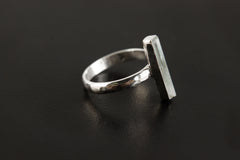 Petite Aquamarine Ring: Sterling Silver Hammered Band, Size 6