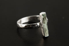 Australian Aquamarine Sterling Silver Ring - Hammered Band, Size 6