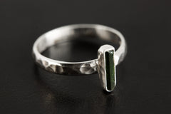 Green Tourmaline Ring: Hammered Sterling Silver Band, Size 8