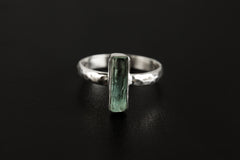 Long Square Aquamarine Ring 925 Sterling Silver Hammered Band Throat Chakra Pisces Aries Gemini Jewelry Gift Size 6