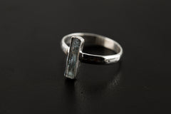 Aquamarine Sterling Silver Ring: Hammered Texture, Size 8
