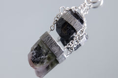 Black Tourmaline & Watermelon Tourmaline Sterling Silver Pendant with Specialty Chain