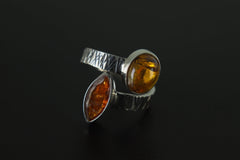 Double Kyanite Sterling Silver Ring: Red & Ethiopian Gemstone, Adjustable Band