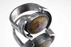 Oxidized Sterling Silver Labradorite Ring: Rustic Textured Band