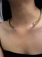 Lemurian Quartz Choker Gold Plated Brass Crystal Neck Cuff Crown Chakra Pendant Holder Jewelry Gift