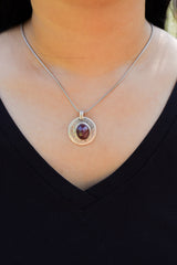 Ruby Cabochon Pendant 925 Sterling Silver Necklace Moon Phase Texture Heart Root Chakra Gemstone Jewelry Gift