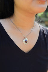 Ruby Cabochon Pendant 925 Sterling Silver Necklace Moon Phase Texture Heart Root Chakra Gemstone Jewelry Gift