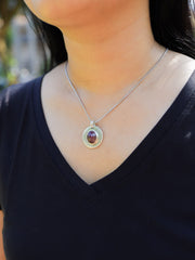 Ruby Cabochon Pendant 925 Sterling Silver Necklace Moon Phase Texture Heart Root Chakra Gemstone Jewelry Gift