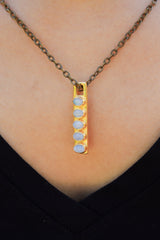Blue Moonstone Brass Pendant Gold Plated Rectangle Necklace Third Eye Chakra Cancer Libra Scorpio Gift