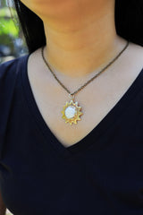 Gold-Plated Brass Sun Pendant: Mother-of-Pearl Stone