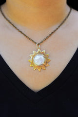 Gold-Plated Brass Sun Pendant: Mother-of-Pearl Stone