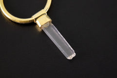 Gold Plated Sterling Silver Quartz Dangle Hoop Earring: Crown Chakra, Aries