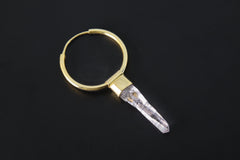 Lemurian Amethyst Point Dangle Hoop Earring: Gold Plated Sterling Silver