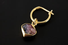 Rubellite Pink Tourmaline Gold Plated Sterling Silver Hoop Earring: Healing Chakra Dangle