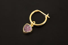 Watermelon Tourmaline Dangle Hoop Earring: Gold Plated Sterling Silver Pendant