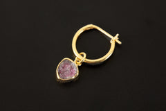 Watermelon Tourmaline Dangle Hoop Earring: Gold Plated Sterling Silver Pendant
