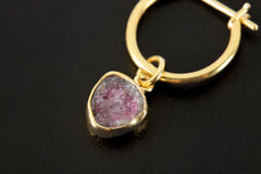 Watermelon Tourmaline Dangle Hoop Earring: Gold Plated Sterling Silver Pendant
