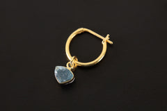 Raw Blue Tourmaline Single Hoop Earring: Gold Plated Sterling Silver