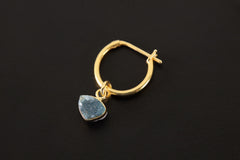 Blue Tourmaline hoop earring pendant displayed on a choker as a small gold-plated Indicolite charm.