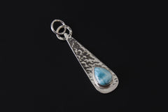 Larimar Teardrop Pendant: Hammered Sterling Silver Necklace, Calming Stone