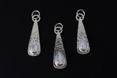 Hammered Sterling Silver Blue Moonstone Pendant: Teardrop Chakra Necklace