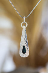 Chrysocolla Teardrop Pendant: Hammered Sterling Silver, Heart Chakra Jewelry