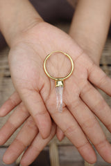 Lemurian Amethyst Point Dangle Hoop Earring: Gold Plated Sterling Silver