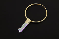 Opal Angel Aura Quartz Dangle Hoop Earring: Gold Plated Sterling Silver