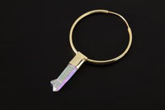 Angel Aura Quartz Single Hoop Earring Pendant Gold Plated 925 Silver Crown Heart Chakra Gift