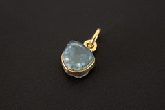 Raw Blue Tourmaline Slice Earring: Gold Plated Sterling Silver Dangle