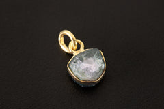 Raw Blue Tourmaline Slice Earring: Gold Plated Sterling Silver Dangle