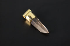 Australian Lemurian Citrine pendant charm shown on dark background with gold-plated silver cap and pointed crystal.