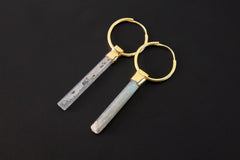 Aquamarine Hoop Earrings: Gold Plated Sterling Silver Dangle, Chakra Healing
