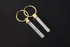 Aquamarine Hoop Earrings: Gold Plated Sterling Silver Dangle, Chakra Healing