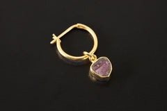 Watermelon Tourmaline Dangle Hoop Earring: Gold Plated Sterling Silver Pendant