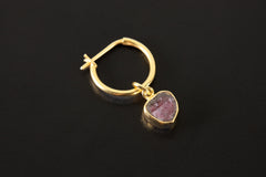 Watermelon Tourmaline Dangle Hoop Earring: Gold Plated Sterling Silver Pendant