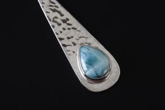 Larimar Teardrop Pendant: Hammered Sterling Silver Necklace, Calming Stone
