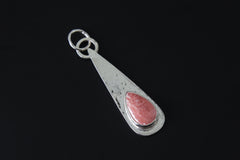 Rhodochrosite Teardrop Pendant: Hammered Sterling Silver, Heart Chakra Healing