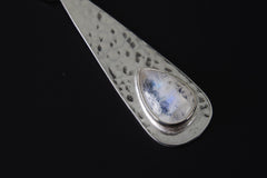 Hammered Sterling Silver Blue Moonstone Pendant: Teardrop Chakra Necklace
