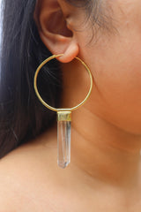 Lemurian Quartz Dangle Hoop Earring: Gold Plated Sterling Silver Chakra Jewelry