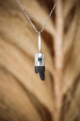 Hedenbergite Quartz & Emerald Pendant: Sterling Silver Heart Chakra Healing